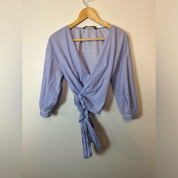 Zara Blue and White Wrap Around Top - Picture 3 of 6